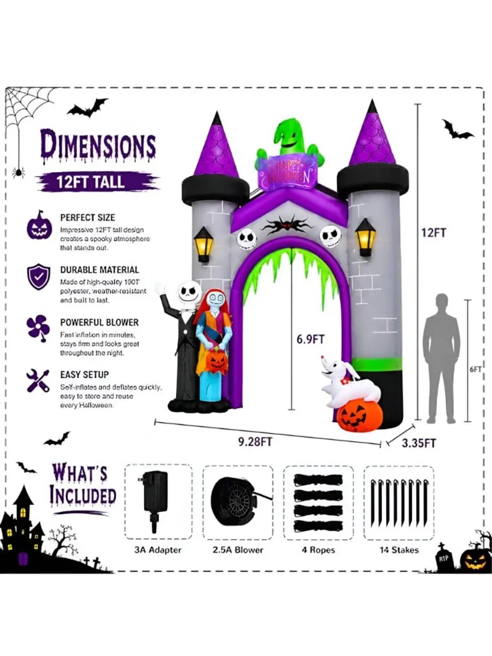 Inflatable Archway Halloween Outdoor Decoration –12FT Blow Up Arch with LED